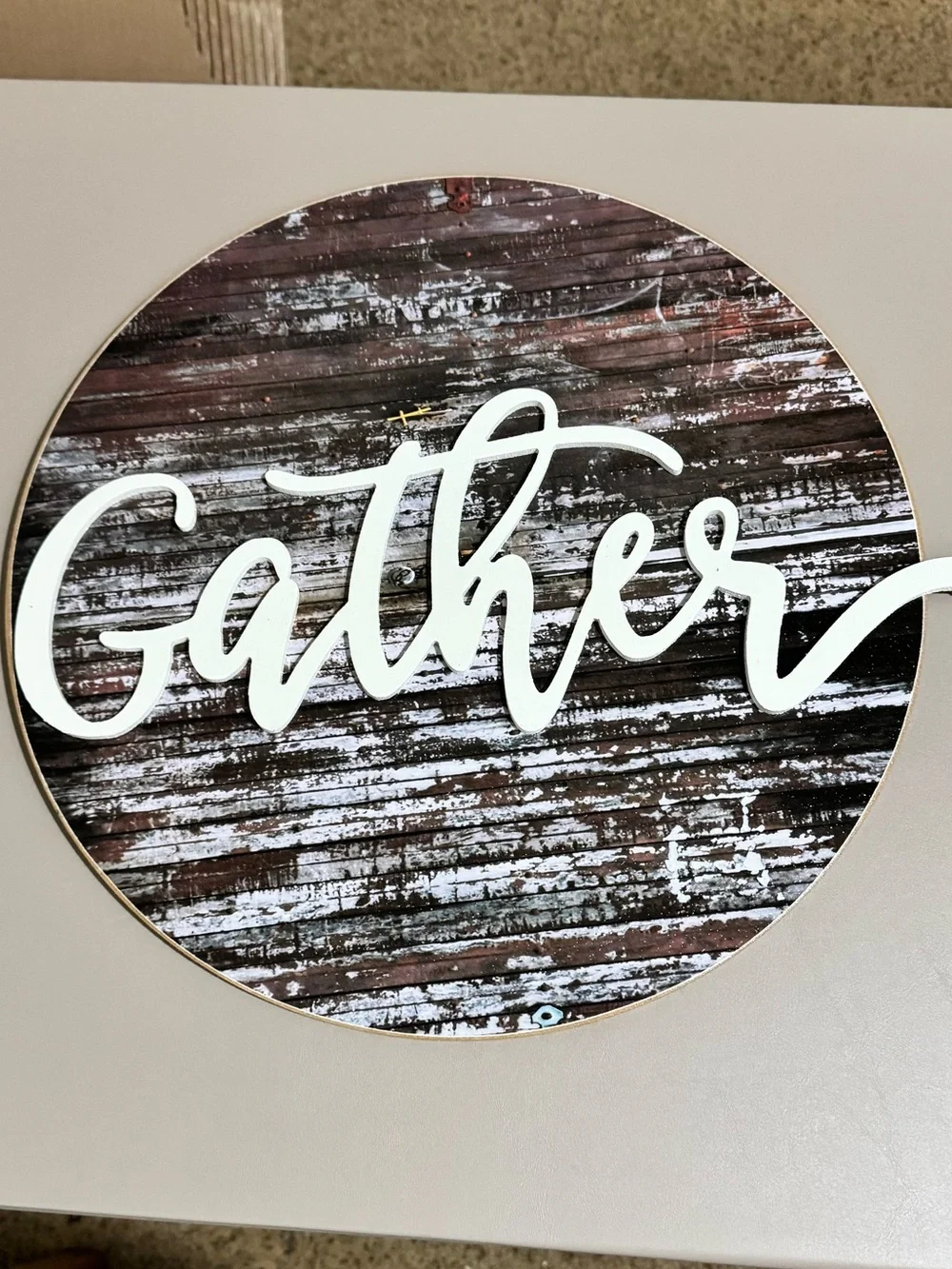 Gather Round Rustic Wood-Style Wall Decor - White Script